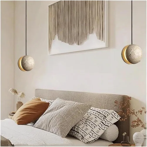 Miniatura 3 de Lámpara colgante de travertino amarillo nórdico pequeño, lámparas colgantes modernas, lámpara de globo simple con pantalla acrílica para cocina