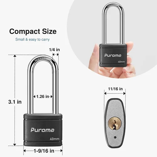 Miniatura 2 de Puroma Paquete de 2 Candados con Llave de 3 Claves, Cerradura de 2.5 Pulgadas (63.5mm) de Alta Resistencia para Puerta, Valla, Cerrojo de Armario