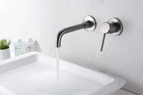 Miniatura 3 de Sumerain - Grifo de pared para baño (níquel cepillado, mango único, válvula de latón oculta)