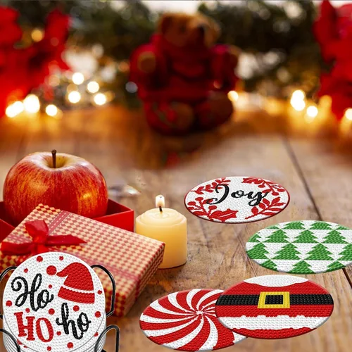 Miniatura 4 de Denylo pro 8 Piezas Kits de Posavasos de Arte de Diamantes de Navidad con Soporte DIY Posavasos de Arte de Diamantes de Navidad para Adultos