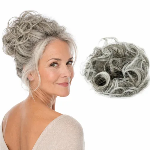 Miniatura 36 de CAISHA Postizo Grande Scrunchy Recogido Peinado Nupcial Rizado Moño Despeinado Marrón Chocolate Oscuro G2E