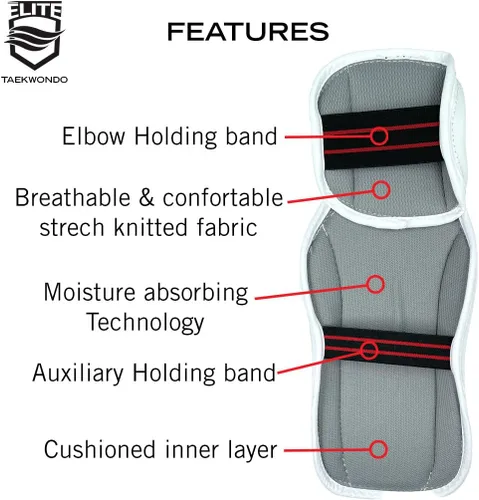 Miniatura 4 de ELITE - Protector de antebrazo y codo de Taekwondo. Tallas para niños y adultos (protector TKD) cómodo, ligero y protector