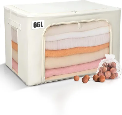 66L Bolsa grande de almacenamiento para suéteres de cachemira con marco de acero | Protección natural de cedro rojo | Organizador plegable para