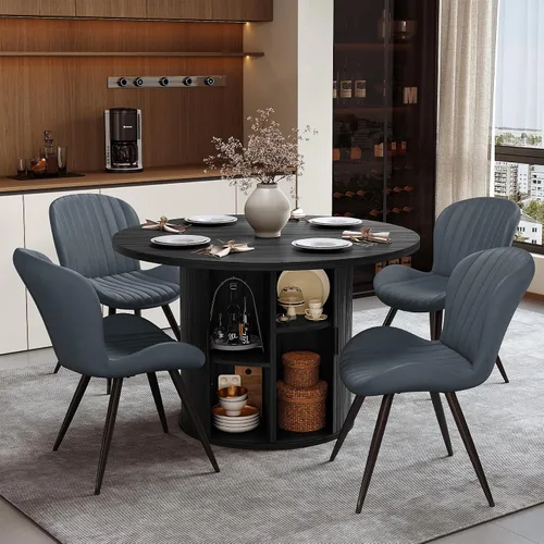 Miniatura 52 de Miereirl Juego de mesa y sillas de comedor moderno redondo, con una mesa de comedor de madera equipada con compartimentos de almacenamiento