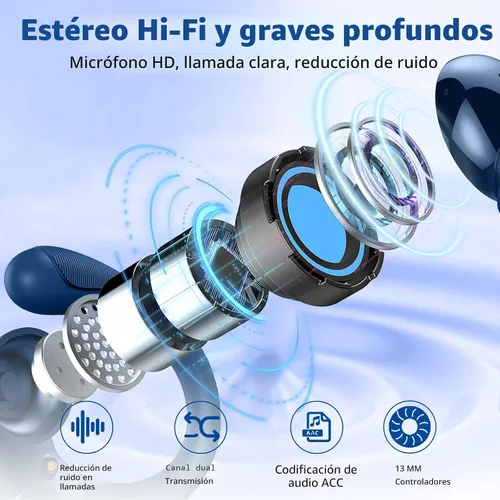 Miniatura 3 de Auriculares inalámbricos, auriculares Bluetooth 5.4 2026 deportivos, 50 horas estéreo de alta fidelidad con graves profundos con micrófono ENC
