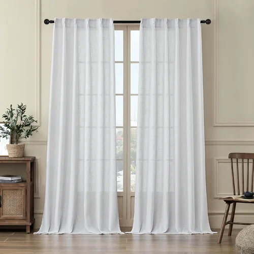 Miniatura 8 de MASWOND Cortinas plisadas blancas de 102 pulgadas de largo, cortinas semitransparentes de lino para sala de estar, juego de 2 paneles de cortinas