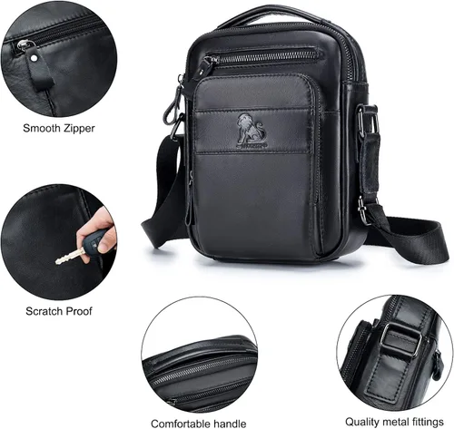 Miniatura 5 de BAIGIO Bolso de hombro de cuero genuino para hombre, maletín de mensajero, bolso de mano cruzado, bolso de viaje