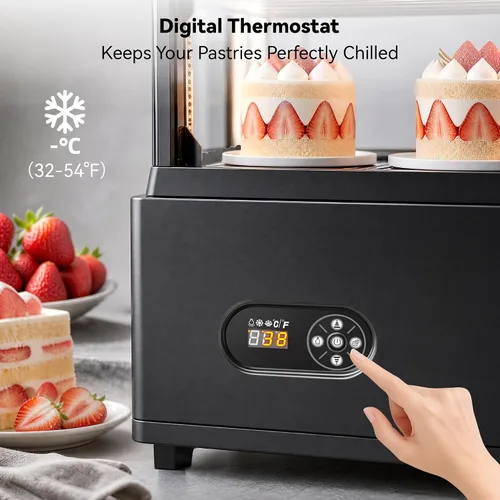 Miniatura 2 de Tylza Vitrina refrigerada para encimera, refrigerador comercial de 2.7 pies cúbicos/78L, vitrina con luz LED, puerta de vidrio doble, 32-54°F