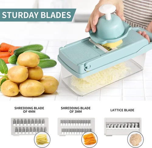 Miniatura 2 de senbowe Ultra-Sharp 420-Grade Hardened Stainless Steel Cortador de Cebolla y Verduras, 8 Cuchillas Intercambiables, Incluye Separador de Clara
