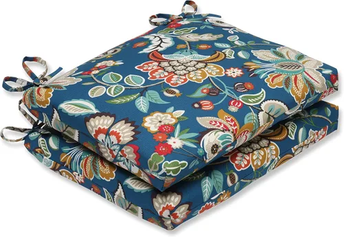 Miniatura 37 de Pillow Perfect Cojín floral brillante para silla de interior/exterior con lazos, 2 unidades, 15.5 x 18.5 pulgadas, azul/naranja Marlow