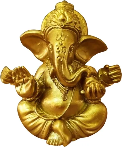 Estatuas hindú de oro de Lord Ganesha, 1 pieza de escultura de resina de elefante indio, estatua de Dios, figura de Ganesh, adornos de elefante