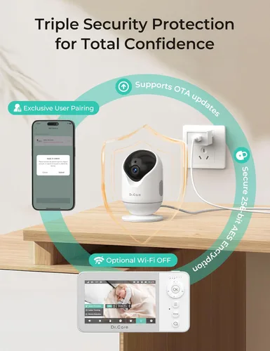 Miniatura 8 de Dr.Care VistaView Lite RB Smart WiFi Monitor de bebé – Pantalla dividida 720P de 4 pulgadas y control de aplicación de cámara 1080P, alertas