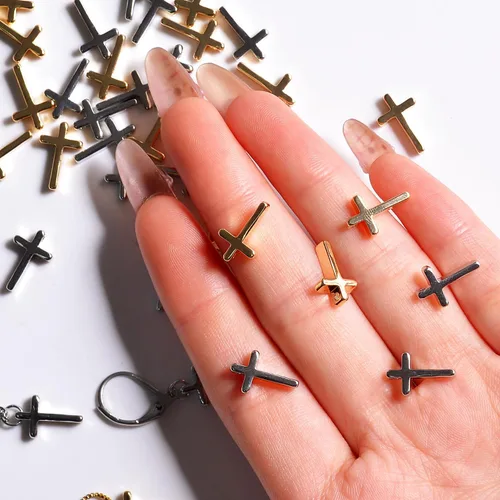 Miniatura 5 de 40 dijes pequeños de cruz de acero inoxidable, sin deslustre para hacer joyas, chapados en plata y oro