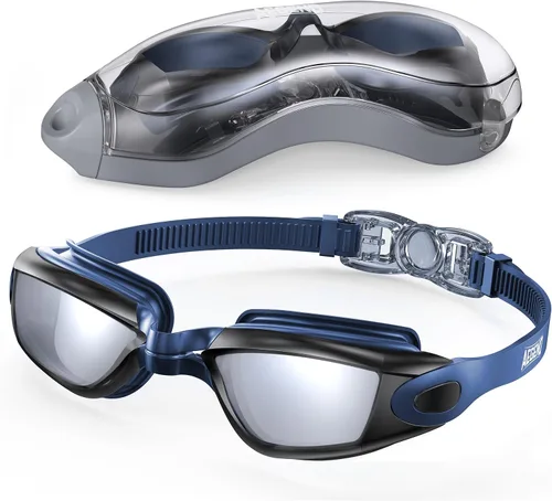 Miniatura 32 de Aegend Gafas de natación, gafas de natación sin fugas, protección completa para adultos, hombres, mujeres y jóvenes Azul y plateado.