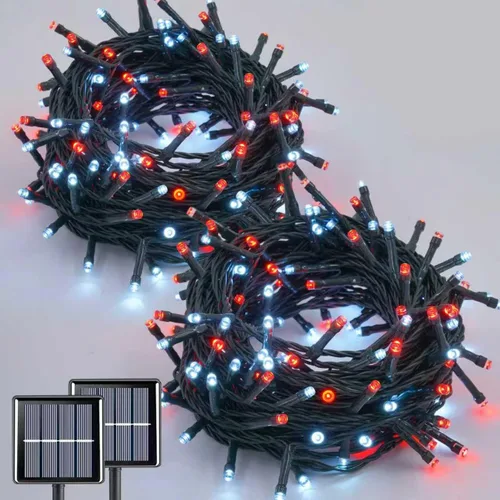 Miniatura 11 de QITONG Paquete de 2 luces solares azules y blancas de Navidad, cada cadena de 200 luces LED solares de 66 pies para exteriores, impermeable, 8 modos