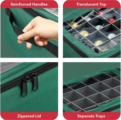 Miniatura 3 de Caja de almacenamiento para adornos - Organizador con cremallera con 48 compartimentos individuales y divisores para bombillas y decoraciones Verde