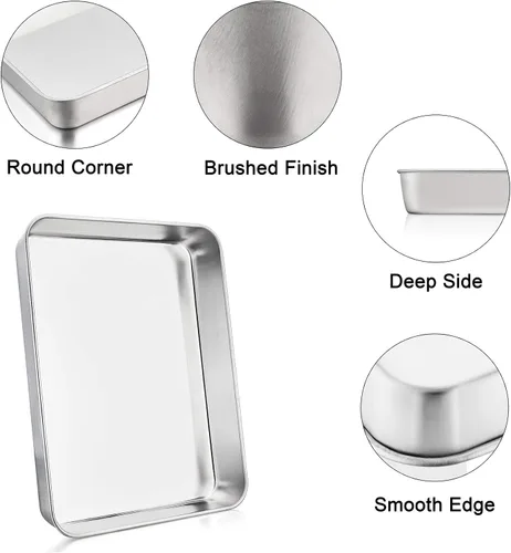 Miniatura 3 de P&P CHEF Sartén para lasaña de 9.3 pulgadas, bandeja de acero inoxidable para hornear, bandeja rectangular para brownie para hornear lasaña/carnes