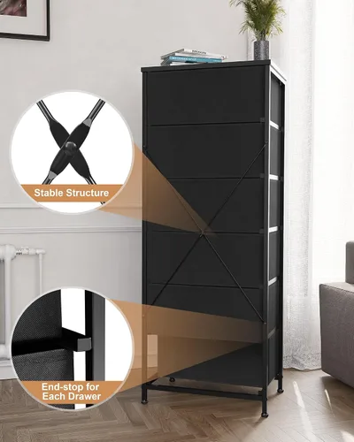 Miniatura 9 de Crestlive Products Cómoda de ratán, torre de almacenamiento alta de tela, cómoda con asas, unidad organizadora para dormitorio, pasillo, entrada
