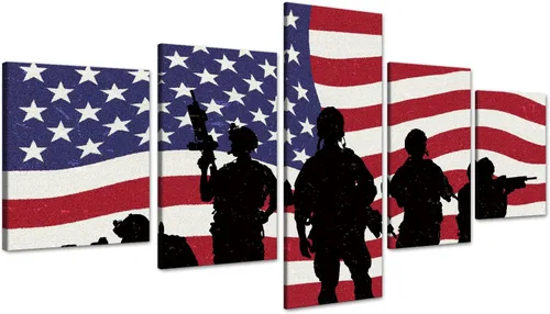 Miniatura 51 de Arte de pared de concepto patriótico, pintura de bandera estadounidense y británica, lienzo de estrellas y rayas, 5 paneles, arte moderno americano