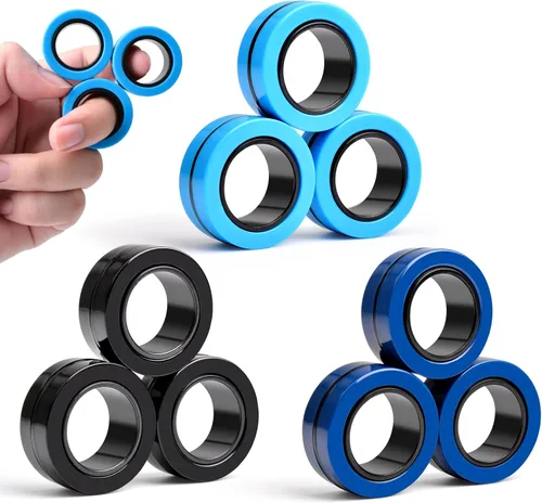 Miniatura 6 de Cevioce Juego de 15 anillos magnéticos giratorios, paquete de spinners magnéticos para ansiedad TDAH para adultos y adolescentes, juguete de alivio