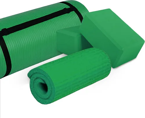Miniatura 6 de BalanceFrom Esterilla de yoga multiusos de 1 pulgada extra gruesa de alta densidad antidesgarro con correa de transporte, bloques de yoga opcionales