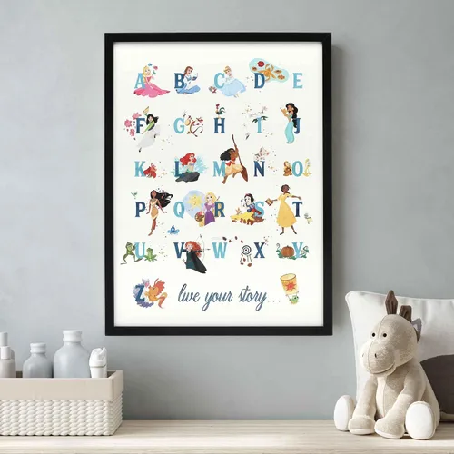 Miniatura 5 de Decoración de pared de madera enmarcada con alfabeto de princesas Disney - Gran imagen de princesa con Bella, Cenicienta, Ariel, Rapunzel y más