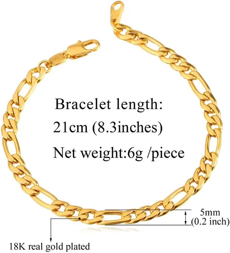 Miniatura 4 de U7 Figaro Bracelet, Stainless Steel Figaro Chain Bracelet, Rope Chain Bracelet Stainless Steel 18K Gold Plated Wrist Chain for Men Women