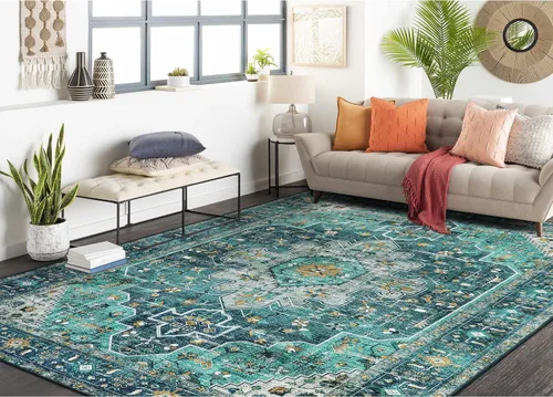 Miniatura 50 de Moynesa Alfombra de pasillo ultra fina lavable de 2 x 6 pies, antideslizante, resistente a las manchas, alfombra vintage que no desprende para Gris