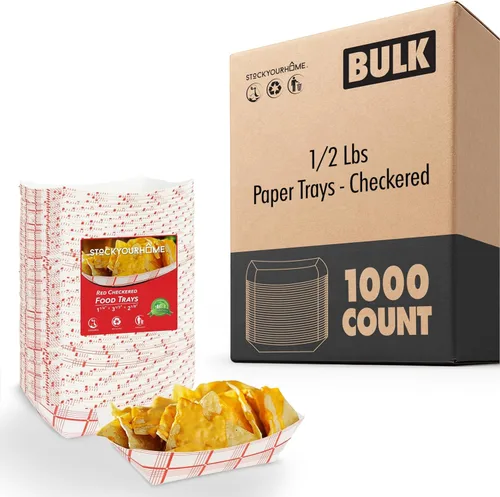 Miniatura 19 de Botes pequeños de papel para alimentos (paquete de 100) bandejas desechables de 1 libra a cuadros rojos y blancos, botes de comida ecológicos, botes