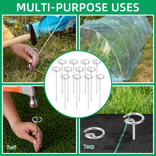 Miniatura 6 de 150 Pack 6 Inch Landscape Staples, Thickened 8 Gauge Circle Top Garden Stakes Heavy Duty Galvanized Landscape Fabric Pins for Securing Weed Barrier