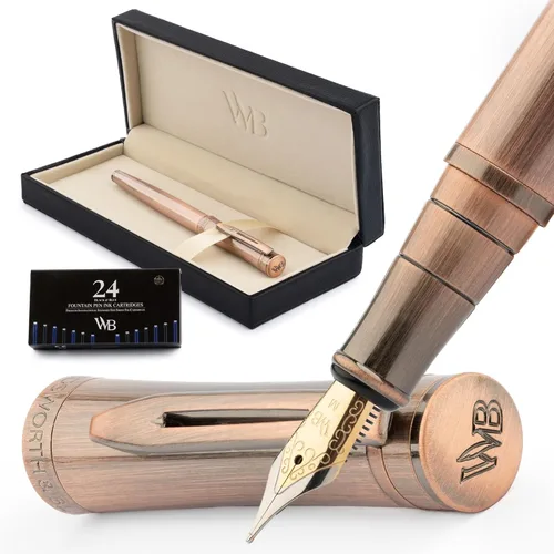 Miniatura 31 de Conjunto de pluma estilográfica Wordsworth & Black, plumín extra fino dorado de 18 quilates, incluye 24 cartuchos de tinta, convertidor de repuesto