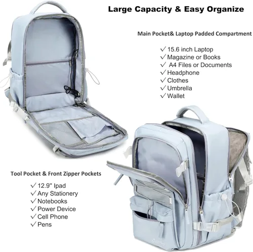 Miniatura 3 de AO ALI VICTORY Mochila de viaje para mujeres y hombres, mochilas para laptop con puerto USB, mochila de equipaje de mano, mochilas grandes para Azul