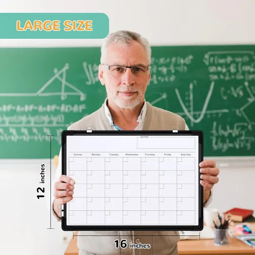 Miniatura 7 de Pizarra blanca con calendario mensual para pared, pizarra de borrado en seco de 16 x 12 pulgadas, pequeña pizarra blanca magnética, tablero colgante