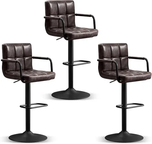 Miniatura 18 de Furniliving Taburetes de bar ajustables con respaldo, juego de 2 taburetes de bar negros, taburetes de bar de terciopelo con giro de 360°, taburetes
