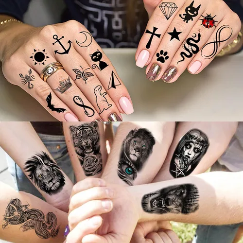 Miniatura 6 de COKTAK 68 hojas de tatuajes temporales grandes para manga de medio brazo para hombres y mujeres, tatuajes temporales falsos de Halloween de tribu
