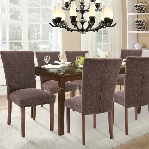 Miniatura 2 de Juego de 2 sillas de comedor Parsons, sillas tapizadas con cabeza de clavo para comedor y cocina con cojines gruesos y patas de madera, color marrón
