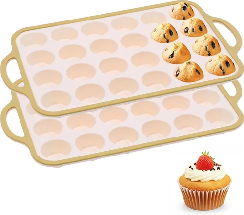 Miniatura 15 de Moldes de silicona para magdalenas para hornear 2 paquetes, 6.6 cm con marco reforzado de metal, molde antiadherente de tamaño regular para cupcakes