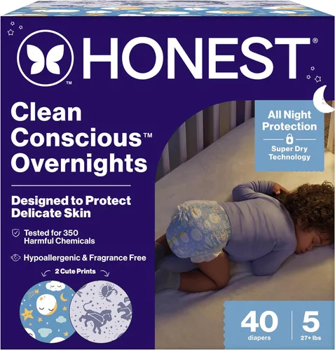 Miniatura 14 de The Honest Company Pañales Comfort Dry para la noche, protección de hasta 12 horas, hipoalergénicos, acogedores carteles de nube + estrellas