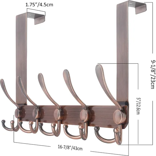 Miniatura 4 de SKOLOO Percha sobre la puerta - para puertas de hasta 1-3/4' de grosor, Percha de puerta de metal con 5 ganchos triples, Percha sobre la puerta Rojo