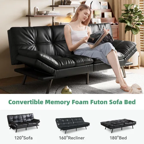 Miniatura 3 de Opoiar Sofá cama futón covertible de 71 pulgadas de largo, sofá futón de piel sintética, sofá biplaza moderno de espuma viscoelástica, sofá pequeño