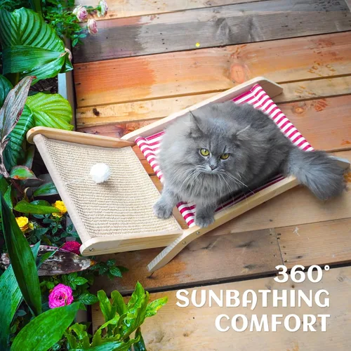 Miniatura 7 de PETKARAY Silla de playa para gatos, camas elevadas para gatos de interior, tumbona acogedora original con rascador de sisal y pelota de juguete Rojo