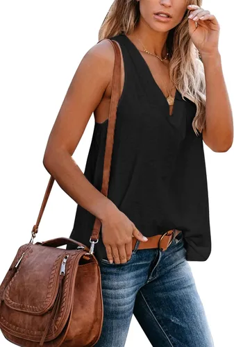 Miniatura 2 de Sunborui Camiseta sin mangas con cuello en V para mujer, estilo casual, básica, color liso