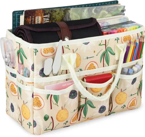 Miniatura 15 de Bolsa de mano organizadora de manualidades con múltiples bolsillos, gran caddy de almacenamiento de arte con asas para arte, manualidades, costura