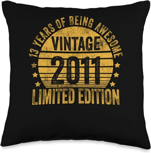 13 Year Old Vintage 2011 Limited Edition Bday Retro 13th Birthday Gifts Girls Boys Throw Pillow, 16x16, Multicolor
