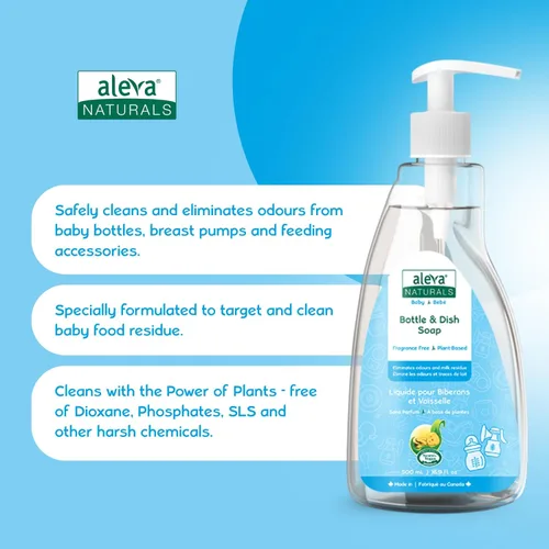 Miniatura 4 de Aleva Naturals Líquido hipoalergénico para biberón y lavavajillas, fórmula a base de plantas y sin fragancia, jabón para lavar platos para limpiar
