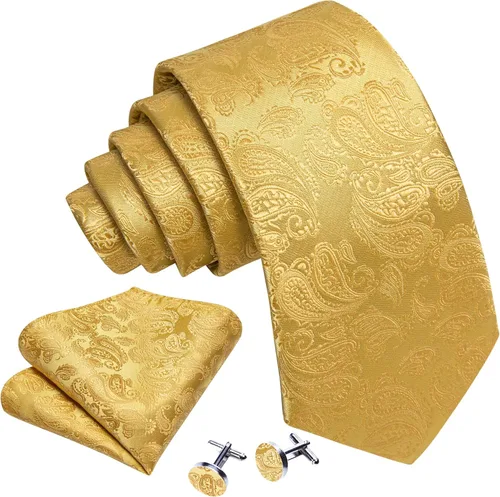 Miniatura 80 de Barry.Wang - Juego de corbata de seda para hombre, diseño de cachemira, pañuelo y gemelos de bolsillo
