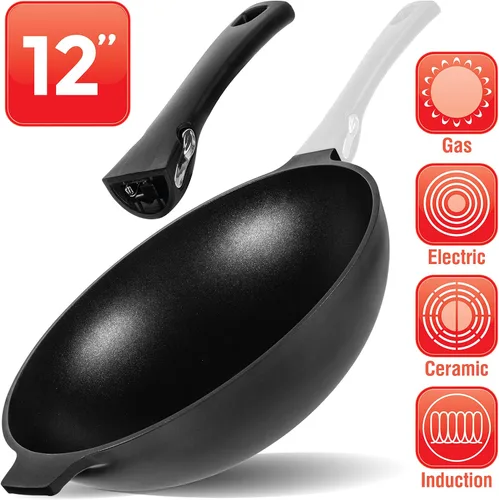 Miniatura 6 de Wok antiadherente de aluminio de 12 pulgadas, compatible con inducción, ligero