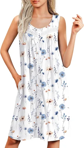 Miniatura 11 de Ekouaer Camisones para mujer, con botones, sin mangas, suave, con bolsillos, tallas S-XXXL