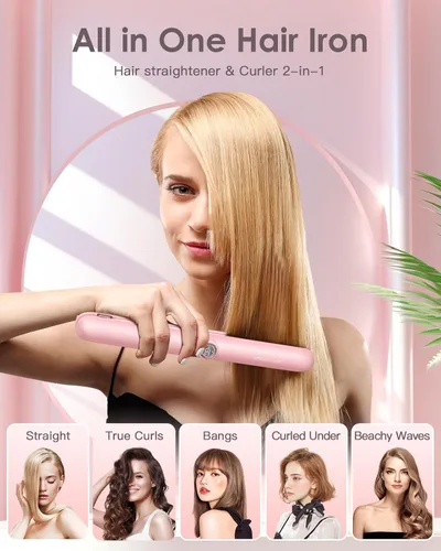 Miniatura 7 de ZAVAREA Alisador y rizador de pelo inalámbrico, alisador de pelo portátil para viajes, plancha plana inalámbrica de cerámica para mujeres, plancha