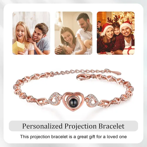 Miniatura 11 de Jeweidea Custom Bracelet with Picture Inside, Personalized Projection Heart Chain Link with Photo, Memorial Gifts for Women